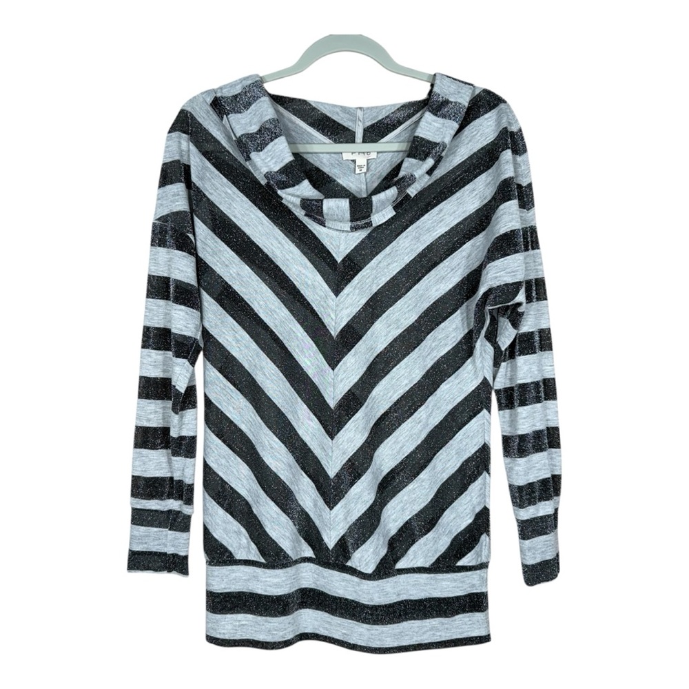 PH8 Chevron Gray & Metallic Black Striped Hooded Tunic Size M